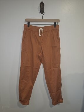 Pact Organic Daily Twill Pants Womens Small Terra Cotta Brown Elastic Waistband